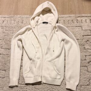 Brandy Melville White Hooded Zip-Up Sweater